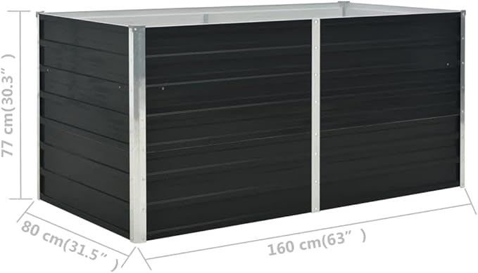 Raised Garden Bed Large Galvanized Steel Metal Box for Outdoor Flower Vegetable Plant - Anthracite 63x31.5x30.3 Planter for Gardening and Planting Beds