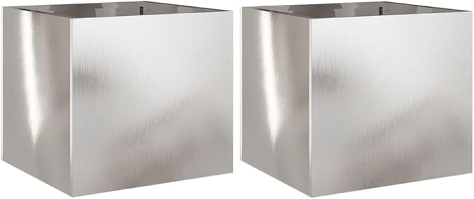 Set of 2 Silver Stainless Steel Rectangular Modern Planter Boxes 11.8x12.6x11.4 in Rust-Resistant Elevated Garden Beds Outdoor for Patio Balcony and Terrace