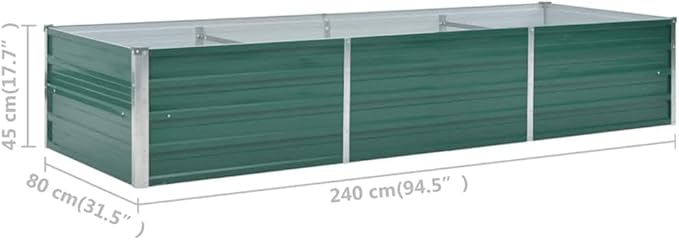 vidaXL Raised Bed Galvanised Steel 240 x 80 x 45 cm Green Flower Pot