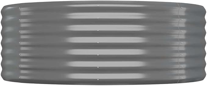 vidaXL Powder-Coated Steel Gray Patio Raised Bed - Sturdy Outdoor Garden Planter Pot - Round Shape Weather-Resistant for Plants Vegetables Herbs Flowers - DIY Assembly