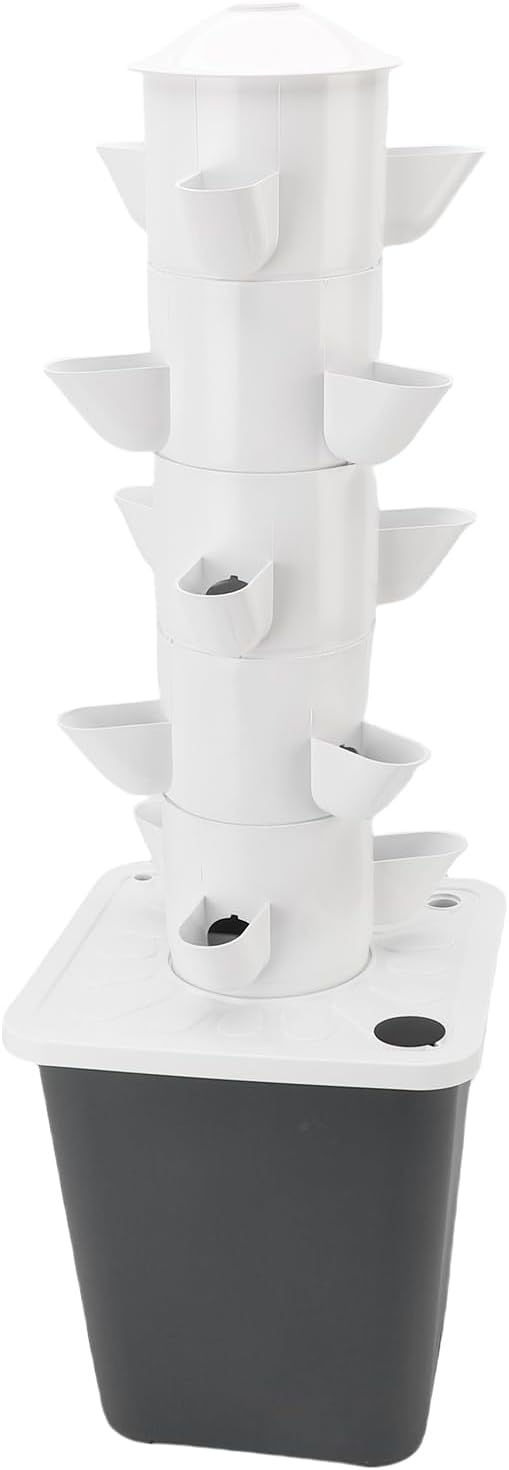 Vertical Hydroponic Tower 15 Holes 10L Water Tank Space Saving Vertical Planting Tower for Home School Indoor Gardening ABS Material