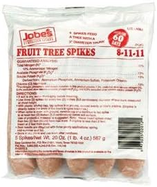 Jobe's Fruit Tree Fertilizer Spikes 8-11-11 (25 spikes count = 5 pack x 5) - NATURAL fertilizer
