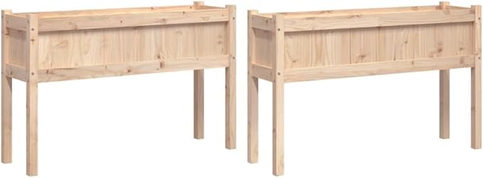 Garden Planter Set of 2 Natural Solid Pine Wood Large Rectangular Raised Garden Bed for Outdoor Plants 43.3 x 43.3 x 27.6 inch