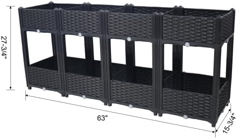 LuckyNote】Planter Raised Beds - Elevated Planter Garden Box with Drainage Plug Raised Garden Beds for Vegetable/Flower/Herb Outdoor Standing Planter Beds Gardening Kit63x15.7x27.7 (Black)