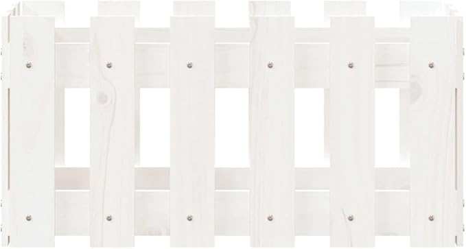 Wooden Garden Planter with Fence Design Outdoor Garden Raised Bed White 23.6x11.8x11.8 Solid Wood Pine-331