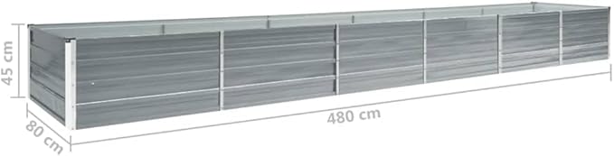 Garden Raised Bed Galvanized Steel 189x31.5x17.7 Gray