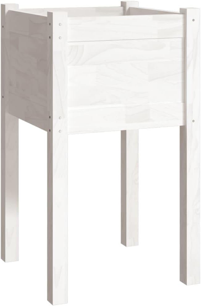White Solid Wood Planter Set (2) - 15.7x15.7x27.6 Outdoor Flower Box Large Plant Gardening Vegetable Beds Pine Planters