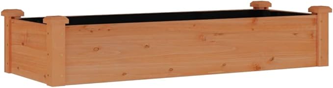 vidaXL Brown Raised Garden Bed - Solid Fir Wood Outdoor Planter with Protective Liner Open Base for Drainage Great for Vegetables/Herbs/Flowers - 47.2x17.7x9.8