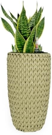Generic 14.6 Self Watering Wicker Planter Garden Decoration Pot Beige Round
