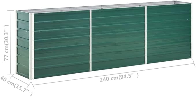 Galvanized Steel Raised Garden Bed Kit Outdoor Galvanized Planter Raised Garden Boxes Metal Raised Garden Beds for Vegetables 94.5x15.7x30.3 Green