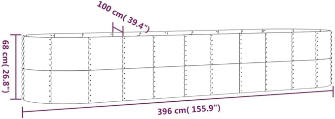 Garden Raised Planter Raised bedsGalvanized PlanterFlower BedTroughMetal PlanterRaised Garden BedBed Powder-Coated Steel 155.9x39.4x26.8 Gray
