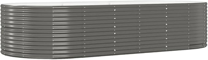Oval Grey Powder-Coated Steel Raised Garden Bed 114.6 x 55.1 x 26.8 in Large Outdoor Planter Box for Vegetables Herbs Flowers on Balcony Patio Yard