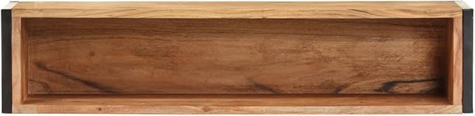 Rectangular Acacia Wood Planter 35.4 x 7.9 x 26.8 Natural Finish Black Metal Frame Durable Raised Garden Bed for Outdoor Plants Patio Deck