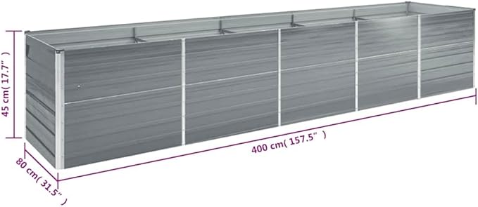 SKM Raised Bed Grey Galvanized Steel 157.5 x 31.5 x 17.7 in DurableGrey (Weight 27.91KG)
