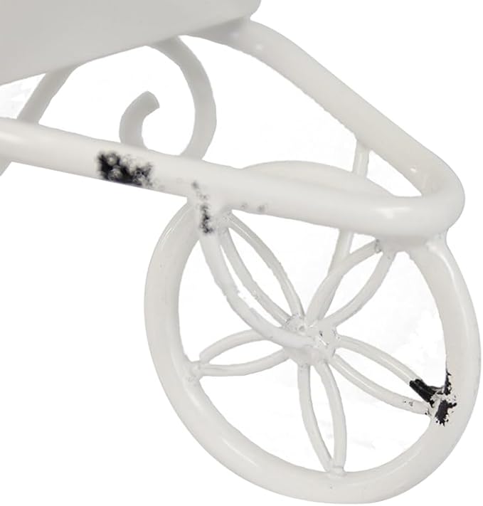 11.5x4x7 White Metal Decorative Disressed Wheelbarrow Planter Tabletop Decor