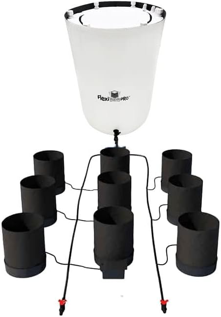AutoPot 9 Pot GeoPot System with 3 Gallon Fabric Pots - Self-Watering Gravity Fed Hydroponic System (9Pot with 25 gal PRO Flexi Tank) Indoor Black