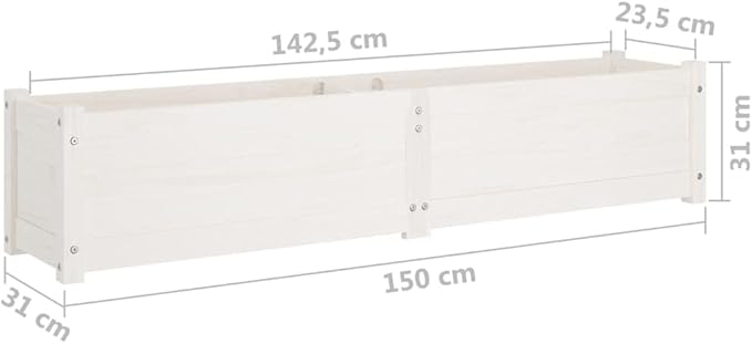 2pcs Wooden Garden Planter Box Outdoor Raised Garden Bed Garden Yard Wood Box for Vegetables Flowers Herbs and Succulents White 59.1x12.2x12.2 Solid Wood Pine