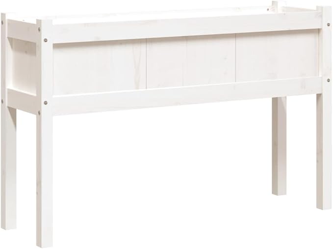 White Solid Pine Wood Garden Planter 43.3 inch Square Raised Garden Bed Outdoor Planter Box for Flowers Herbs Vegetables Durable Finish