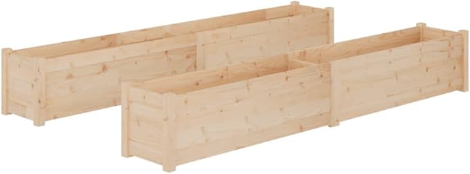Large Natural Planter Set of 2 Solid Pine Wood Planters for Raised Garden Bed Galvanized Steel Grid - Durable Cages for Fencing