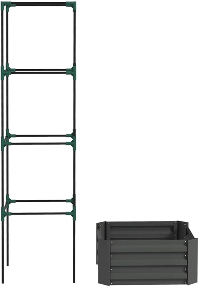 Metal Garden Arch with Raised Planter &amp Adjustable Tomato Cage – Galvanized Steel Trellis for Climbing Plants Vegetables and Fruits
