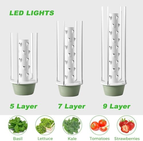 Indoor Hydroponics Growing System Tower with LED Light &amp Automatic Water Circulation 5-Layer Smart Garden for Leafy Greens &amp Herbs Perfect Home Gardening Solution
