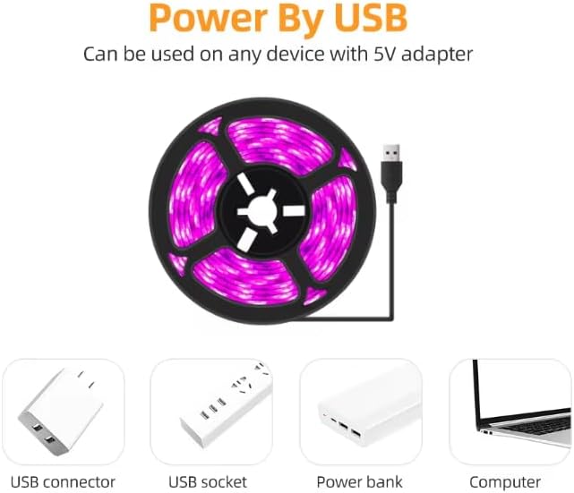 LED Grow Light Full Spectrum Waterproof 5V USB Grow Light Strip 2835 Chip LED Phyto Lamp for Indoor Veg Plants Flowers Seedling Greenhouse Hydroponic Plant Growing Lamp Succulent Fill Light (0.5m-USB)