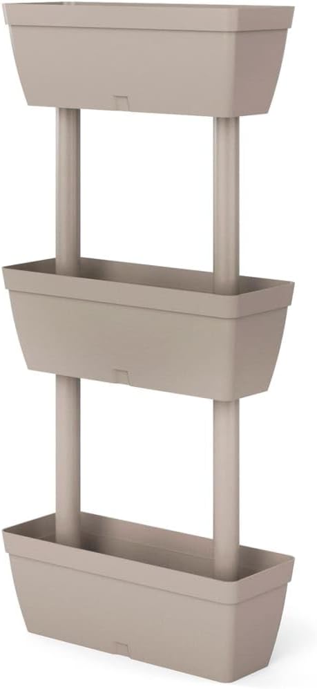3-Tier Garden Planter Taupe TPR Weatherproof Raised Garden Bed for Outdoor Plants 19.3 x 6.3 x 39.4 Vertical Stackable Planter Box System 3 Pack