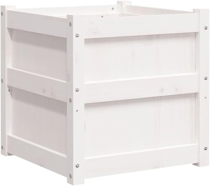 Garden Planter Set of 2 White Solid Pine Wood with Galvanized Steel Grid for Fencing and Landscape Retaining Walls - Welded Wire Mesh Basket
