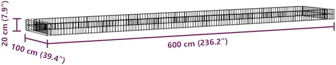 Gabion Raised Bed Silver Galvanized Steel Extra Large Outdoor Planter for Garden and Terrace 236.2 x 39.4 x 7.9 Inch Rectangular
