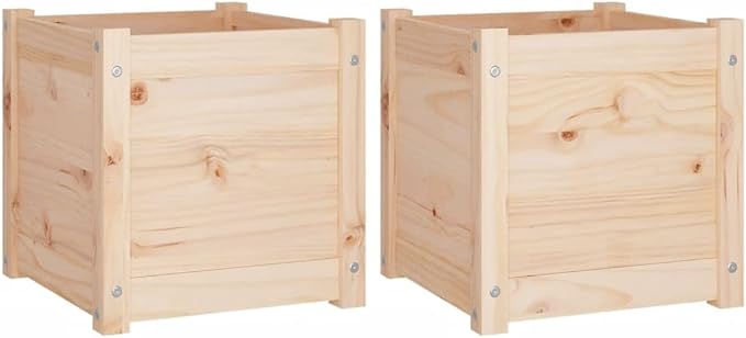 15.7in Rustic Pine Raised Garden Box Set of 2 Untreated Solid Wood Elevated Planter for Balcony Patio Indoor Outdoor Use Square Large Outdoor Planters for Herbs Flowers Veggies