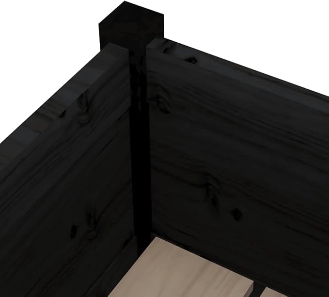 Square Outdoor Garden Planter Solid Pinewood Black Matte Finish 27.6x27.6x27.6 Inch Durable Raised Garden Bed for Outdoor Plants Balcony Patio