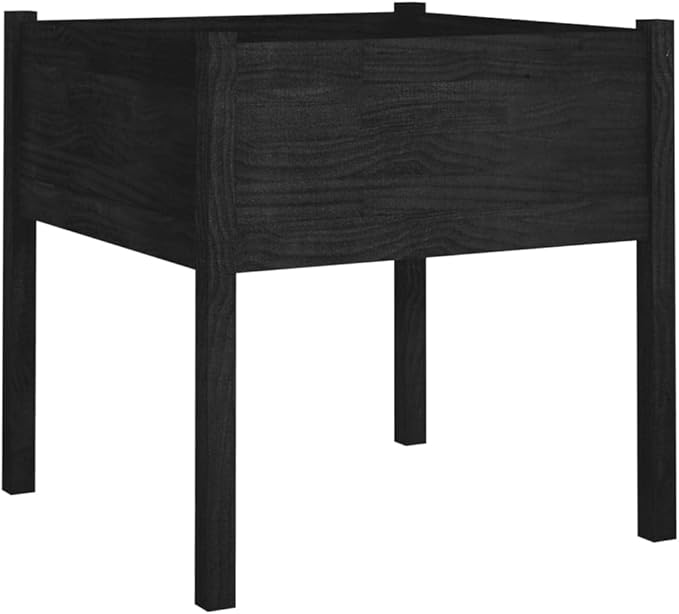 Large Square Garden Planter Set of 2 Black Solid Pine Wood 27.6x27.6x27.6 in Outdoor Raised Garden Bed for Flowers Vegetables Herbs Patio Deck