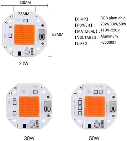 Lights 1pc LED COB Grow Light AC 220V 110V 20W 30W 50W Full Spectrum LED COB Chip Phyto Lamp Full Power Lamp for Plants Grow Tent (Color : AC 220V Size : F6040 20W)