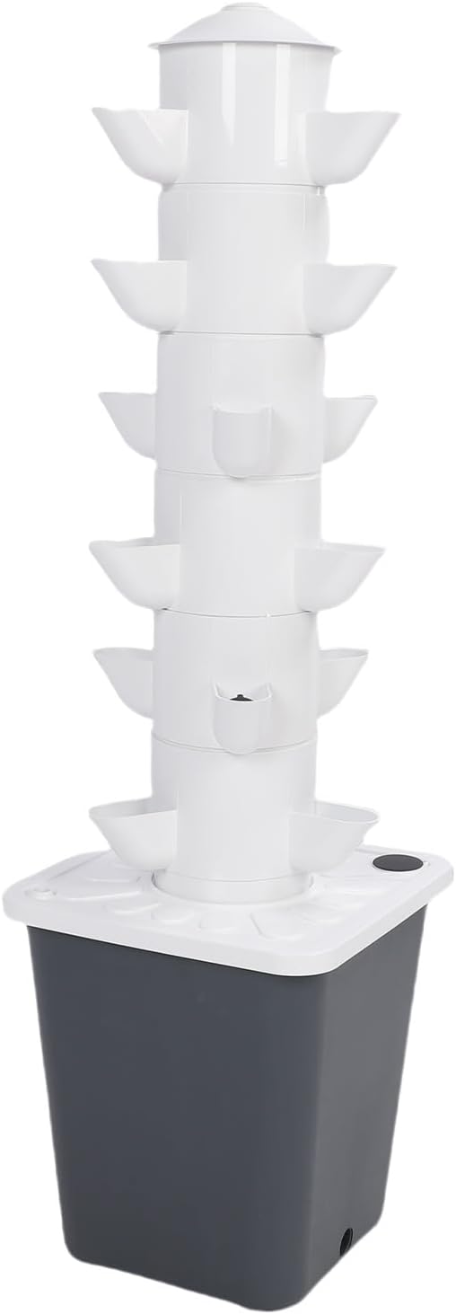 Respicefinem Vertical Hydroponic Growing System Space Saving 18 Hole Hydroponic Tower with 10L Watertank for Home Indoor Gardening Us Plug