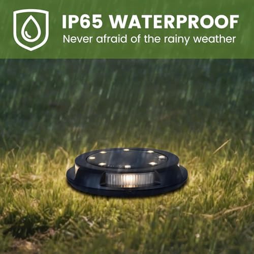 8PCS Solar Outdoor Lights IP65 Waterproof LED Landscape Lighting Rechargeable 500mAh 0.2W Solar Panel Warm White Glow for Garden Pathway Decoration