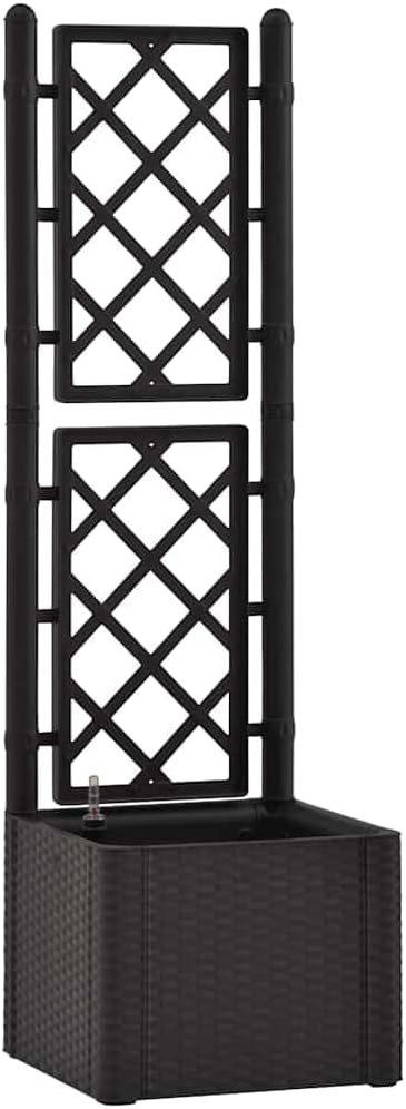 vidaXL Garden Raised Bed with Trellis Raised Bed for Flowers and Plants Self Watering Planter with Water Level Indicator Outdoor and Indoor Use Anthracite PP