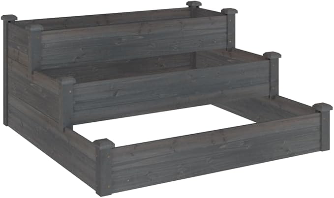 Grey Solid Fir Wood Raised Garden Bed 47.2x47.2x22.0 Inch Outdoor Planter Box for Vegetables Herbs Flowers Breathable Material Rustic Style