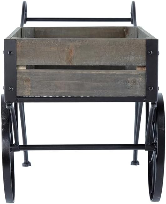 24.4x12.6x15.4 Rustic Black Trolley Cart Plant Stand Planter