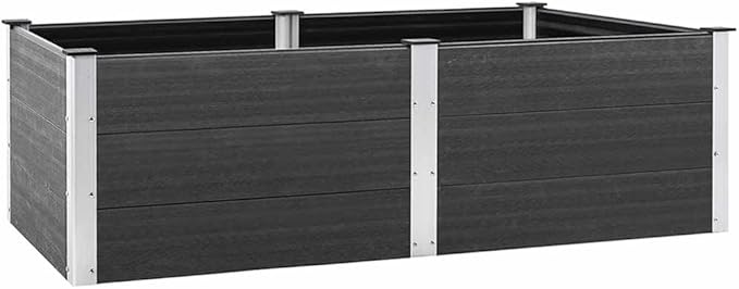 Garden Raised Bed Grey Wood Plastic Composite Large Durable Gardening Pots &amp Planters 318097