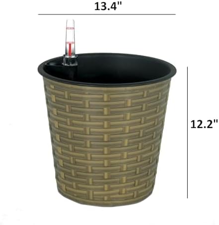13.4 Self Watering Wicker Decor Planter for Indoor and Outdoor Round Natural