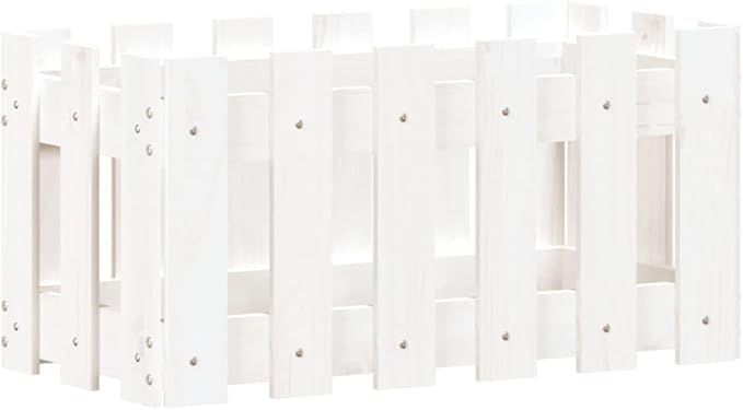 Wooden Garden Planter with Fence Design Outdoor Garden Raised Bed White 23.6x11.8x11.8 Solid Wood Pine-331