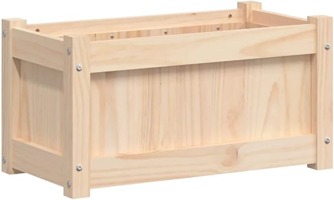 Garden Planter Natural Wood Color Solid Pine Wood Raised Garden Bed 23.6x23.6x12.2 Inch Rectangular Outdoor Planter Box for Vegetables Flowers Herbs