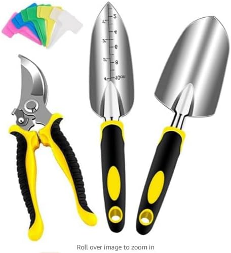 Farm Tool Set Three-Piece Aluminum Alloy Garden Tool Set Gardening Tools(Yellow Small Shovel Scissors)