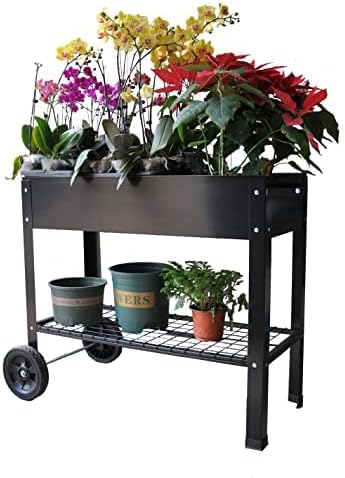 Mobile Metal Raised Garden Bed Cart on WheelsElevated Tall Planter Box for Outdoor Indoors House Patio Backyard Vegetables Flower Herb Patio Grow (Black)