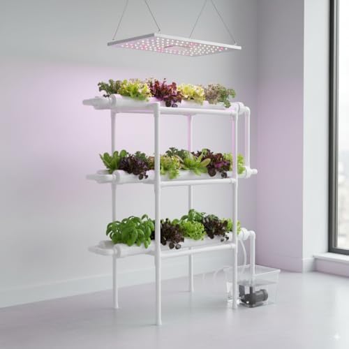 Hydroponic Grow Kit - Wall-Mounted System with 36 Plant Sites Food-Grade PVC-U Pipes Water Pump Timer Nest Basket &amp Sponge for Leafy Vegetables