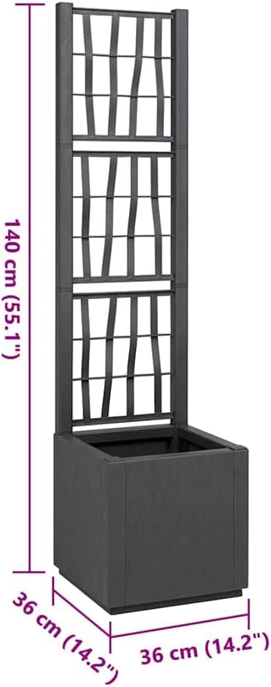 Anthracite Garden Planter with Trellis 36x36x140 cm Polypropylene Raised Garden Bed for Outdoor Plants