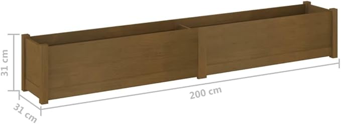 Set of 2 Honey Brown Large Pinewood Garden Planters 78.7 x 78.7 x 12.2 in Rustic Wooden Flower Boxes with Weathered Finish Indoor &amp Outdoor Use for Balcony Patio Living Room