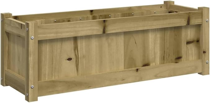 Garden Planter Set of 2 Natural Wood Finish Fence Steel Baskets Landscape Galvanized Outdoor Solid Pine Wood