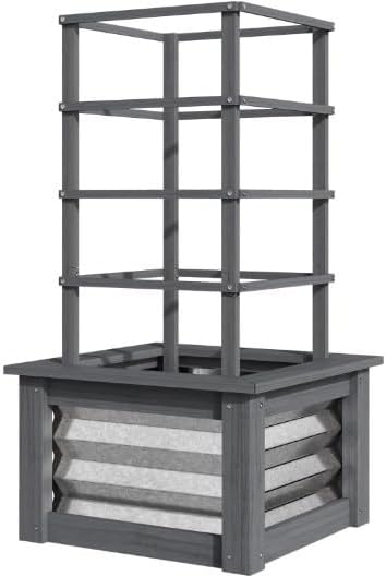 Raised Garden BedGalvanized Planter Box Elevated Garden BedWooden Garden Bed with Trellis