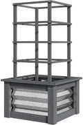 Galvanized Steel Raised Garden Bed with Wooden Trellis Elevated Planter Box with Drainage for Climbing Plants Complete Gardening Solution for Patio &amp Backyard (Grey)
